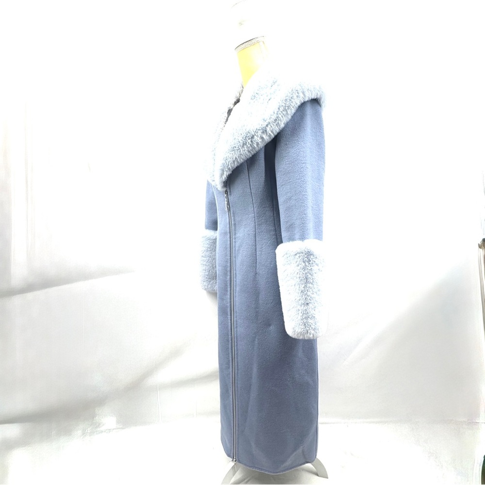 House of Harlow 1960 Ice Blue Faux Fur Wool Blend Winter Designer Coat - Picture 4 of 13